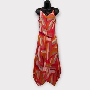 Calvin Klein Pink & Orange Geometric Sheer Midi Dress Size 4